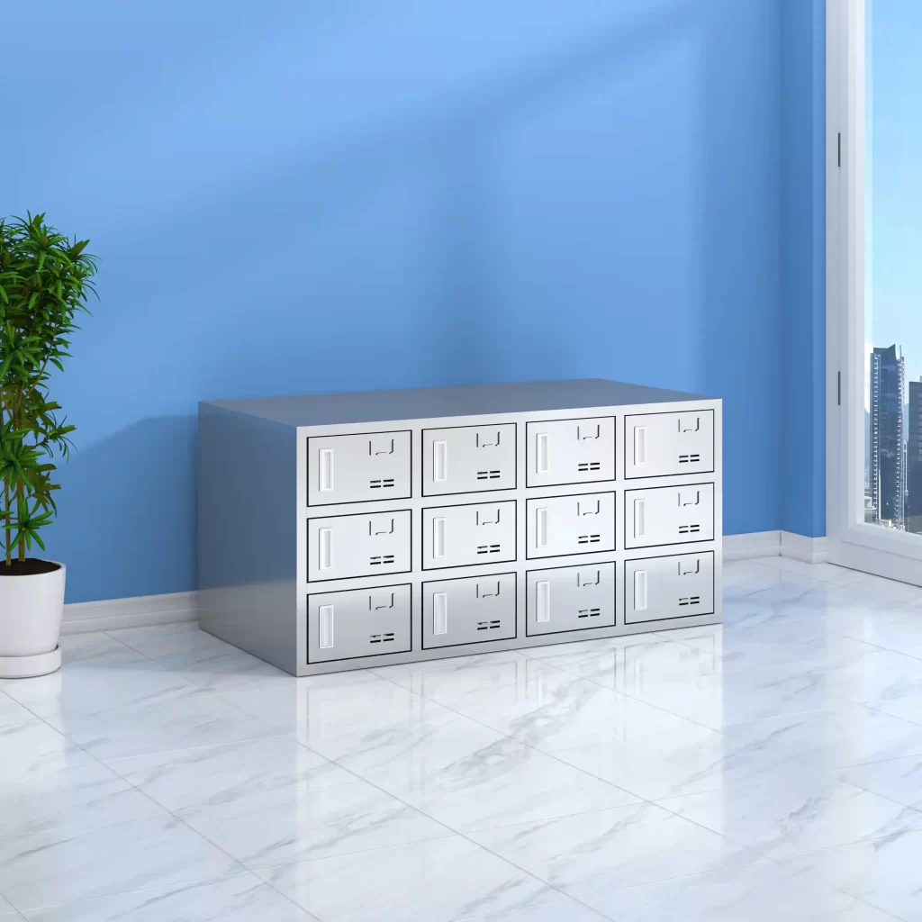 12-door stainless steel shoe cabinet with magnetic doors