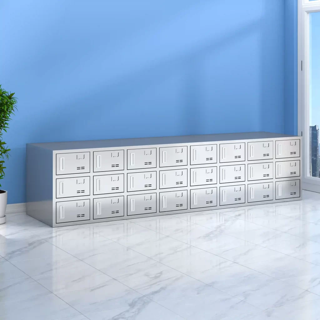 24-door stainless steel shoe cabinet with magnetic doors