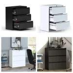 black and white 3-drawer wide filing cabinet